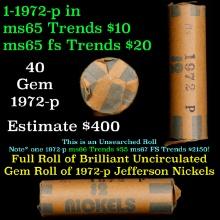 BU Shotgun Jefferson 5c roll, 1972-p 40 pcs Bank $2 Nickel Wrapper