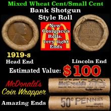 Lincoln Wheat Cent 1c Mixed Roll Orig Brandt McDonalds Wrapper, 1919-s end, Wheat other end