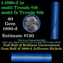BU Shotgun Jefferson 5c roll, 1990-d 40 pcs Bank $2 Nickel Wrapper
