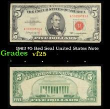 1963 $5 Red Seal United States Note Grades vf+