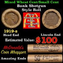 Lincoln Wheat Cent 1c Mixed Roll Orig Brandt McDonalds Wrapper, 1919-s end, Wheat other end