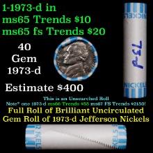 BU Shotgun Jefferson 5c roll, 1973-d 40 pcs Bank $2 Nickel Wrapper