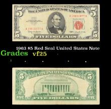 1963 $5 Red Seal United States Note Grades vf+