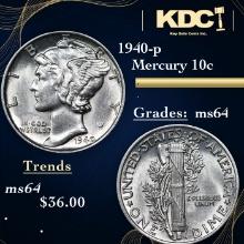 1940-p Mercury Dime 10c Grades Choice Unc