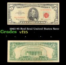 1963 $5 Red Seal United States Note Grades vf+