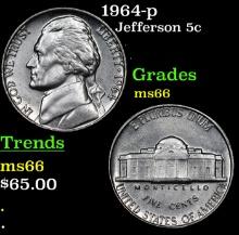 1964-p Jefferson Nickel 5c Grades GEM+ Unc