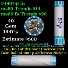 BU Shotgun Jefferson 5c roll, 1987-p 40 pcs Bank $2 Nickel Wrapper