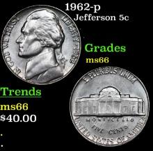 1962-p Jefferson Nickel 5c Grades GEM+ Unc