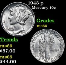 1943-p Mercury Dime 10c Grades GEM+ Unc