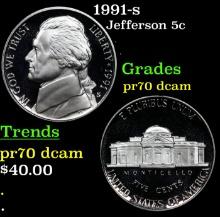 1991-s Proof Jefferson Nickel 5c pr70 dcam SEGS