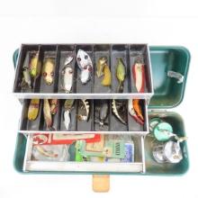 Vintage UMCO tackle box with lures and gear