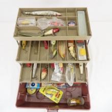 Vintage tackle box with lures and gear