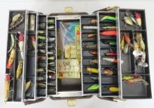 Vintage UMCO tackle box with lures and gear