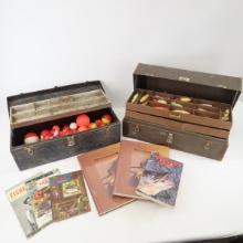 Vintage tackle box with lures & bobbers & more