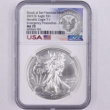 Certified 2021(S) emergency production type 1 U.S. American Eagle silver dollar