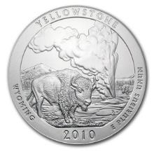 2010 satin finish U.S. 5oz silver Yellowstone National Park America the Beautiful quarter