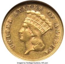 Certified 1872 U.S. $3 princess gold coin