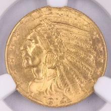 Certified 1914-D U.S. $2 1/2 Indian head gold coin