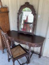 Ornate Vanity, Mirror, Chair