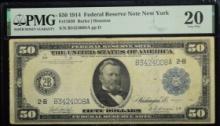 1914 $50 FRN NY Blue Seal B3424008A PMG20VF