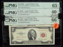 1953 & C $2 Legal Tender 3 Notes PMG66-40 G11
