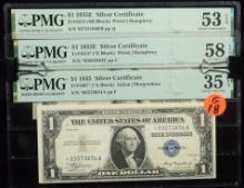 1935 & E $1 Silver Certificates 3 Notes PMG58-35 G18 NOTE: 1935 Double Star