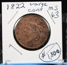 1822 Large Cent AU/UNC