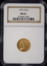 1910 $2.5 Gold Indian NGC MS-61