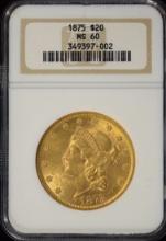 1875 $20 Gold Liberty NGC MS-60 OH