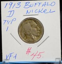 1913-D Buffalo Nickel Type 1 VF Plus