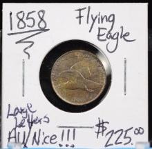 1858 Flying Eagle Cent AU Nice Lg Letters