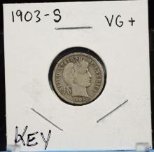 1903-S Barber Dime VG Plus Key