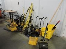 Giant Lot of Brooms, Mop Buckets and Cleaning Tools