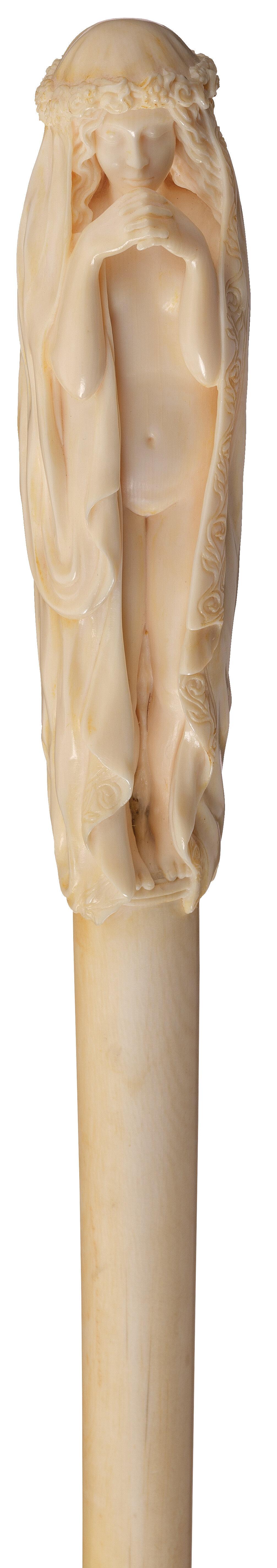 19th Century Ornately Relief Carved "Cleo de Merode"/Nude Cane