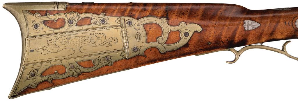 Silver Inlaid, Engraved, & Carved Percussion American Long Rifle