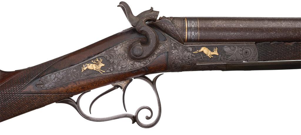 Engraved and Inlaid Friedrich Korner Double Barrel Shotgun
