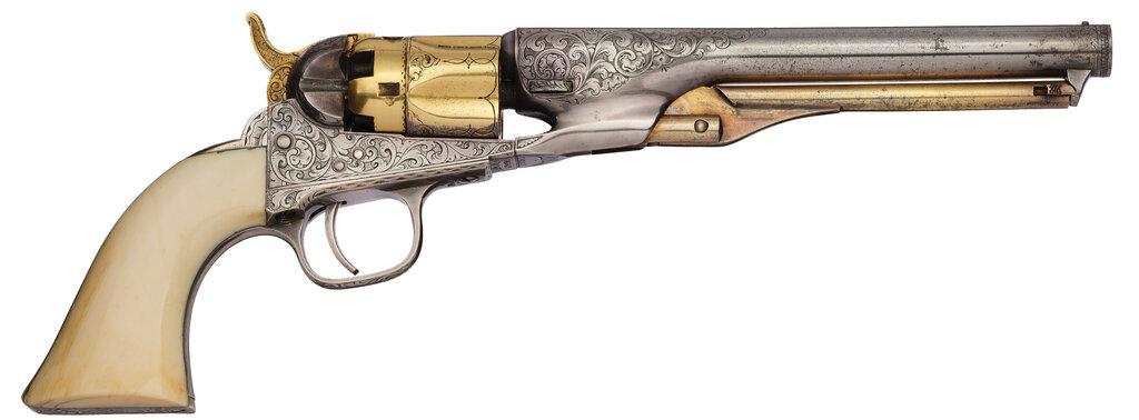 Engraved Gold/Silver Plated Colt Model 1862 Police Revolver