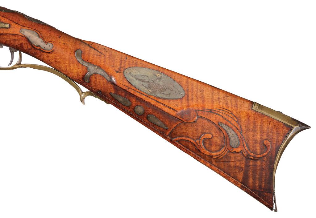 Silver Inlaid and Carved Bedford Percussion Long Rifle