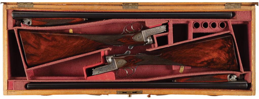 Pair of Charles Hellis & Sons Boxlock Double Barrel Shotguns