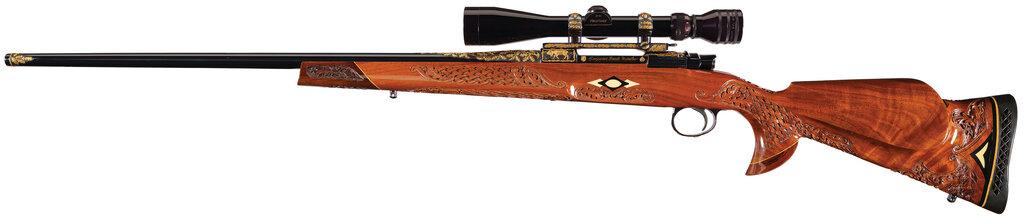 Scoped Winslow Arms Emperor Grade Rifle with Carved Stock