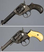 Two Antique Colt Model 1877 Lightning Revolvers with Holsters