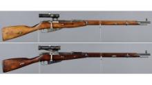 Two Izhevsk Arsenal Model 91/30 PU Bolt Action Sniper Rifles