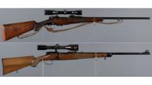 Two Mauser Pattern Bolt Action Rifles with Scopes