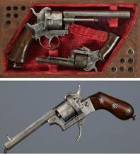 Three Belgian Double Action Pinfire Revolvers