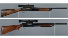 Two Winchester Model 25 Slide Action Shotguns with Scopes