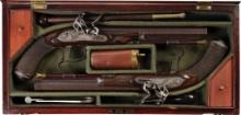 Cased Pair of Hewson Flintlock Dueling Pistols