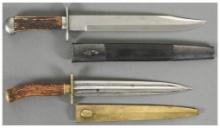 Two Stag Gripped Knives with Sheaths
