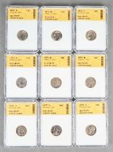 9 Graded Roosevelt Dimes; 1970D, 1971D, 1972D, 1973D, 1974D, 1975D, 1976D, 1977D &