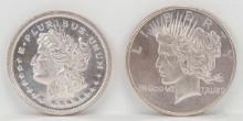 Morgan Silver Trade Unit & Peace 1 Troy Oz. .999 Fine Silver Rounds