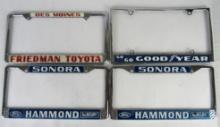 Lot (4) Vintage Metal/ Chrome License Plate Frames- Ford, Goodyear, Toyota